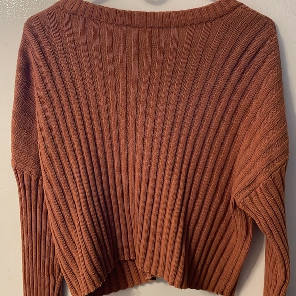American Eagle cropped brown v-neck sweater casual 70s vintage women size L - Picture 5 of 5